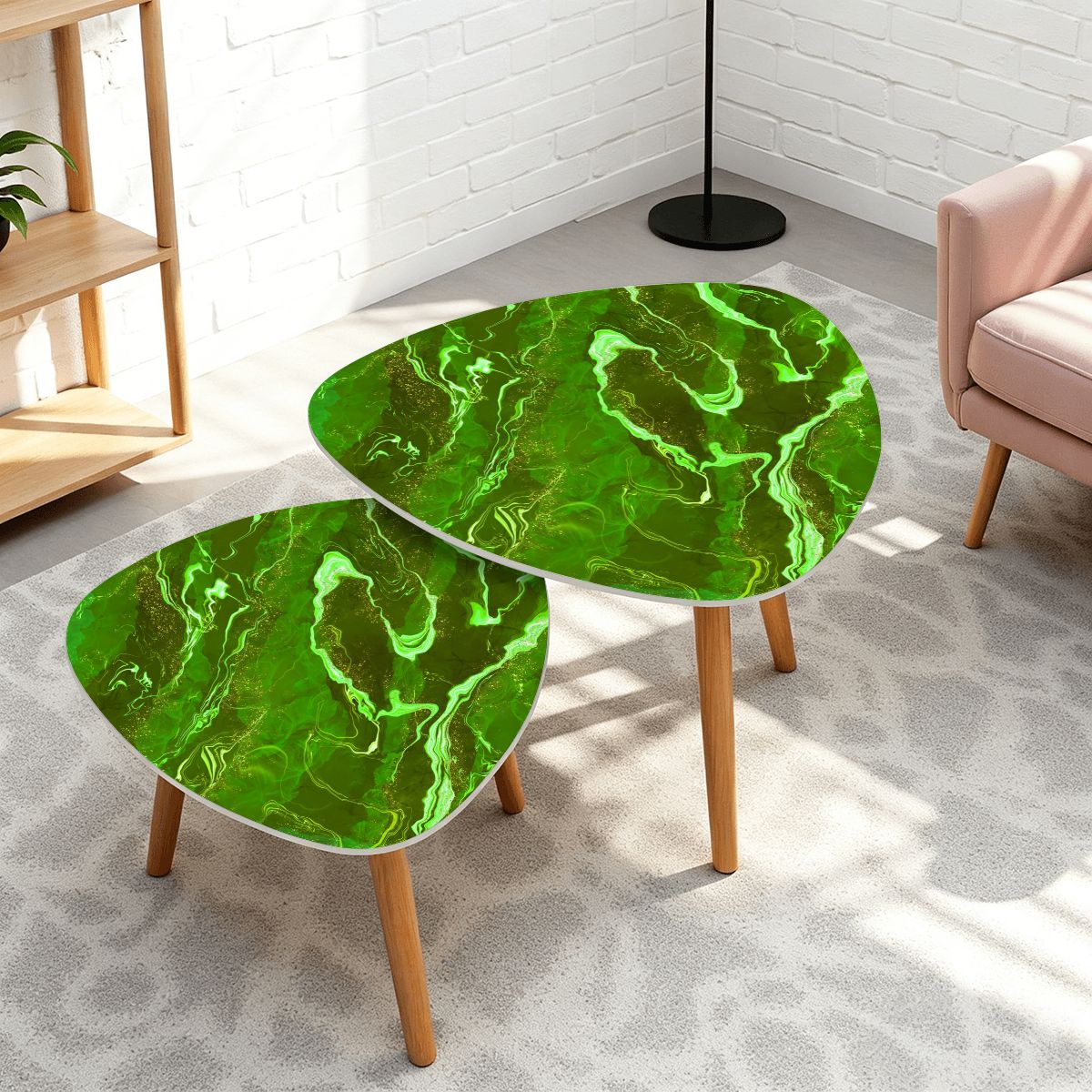 Triangle Coffee Table Set of 2 (Made in USA) IMG8623 Geode Series green