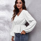 V-Neck Balloon Sleeve Peplum Blouse