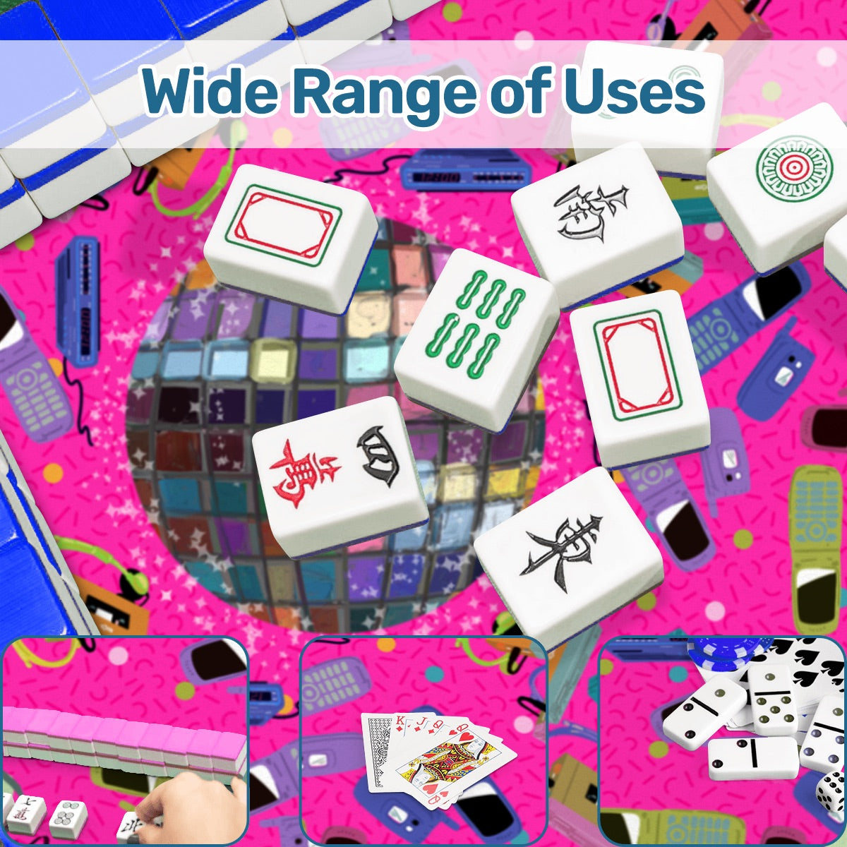 Mini Travel Mahjong Mat -Retro 88 in Hot Pink 20.9"x20.9" (Ship Rolled up)