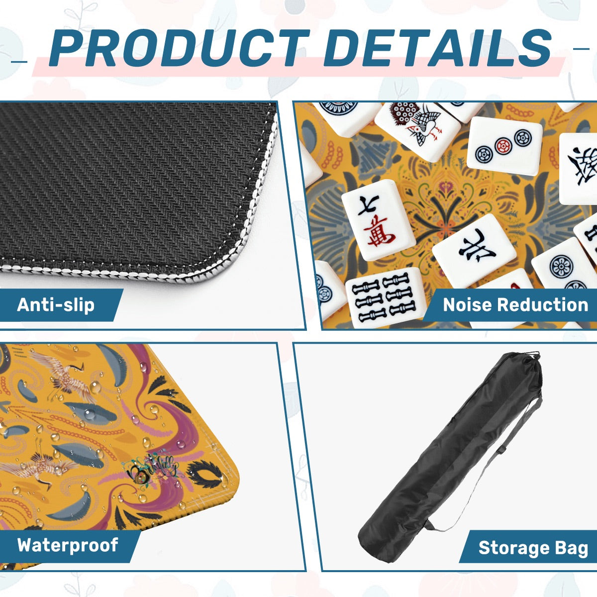 Stitched Herrings on Gold-Mahjong Mat 31.5"x31.5" (Ship Rolled up)