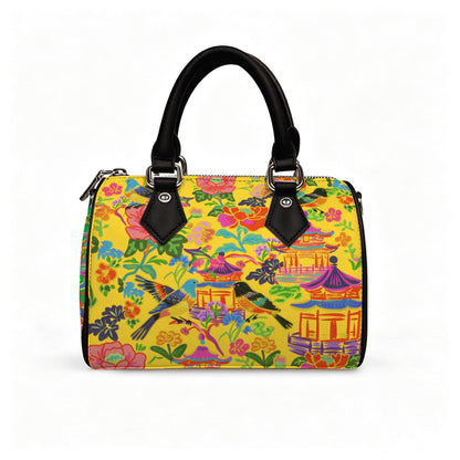 Vegan Leather Barrel Bag Waterproof Crossbody Handbag Bold birds
