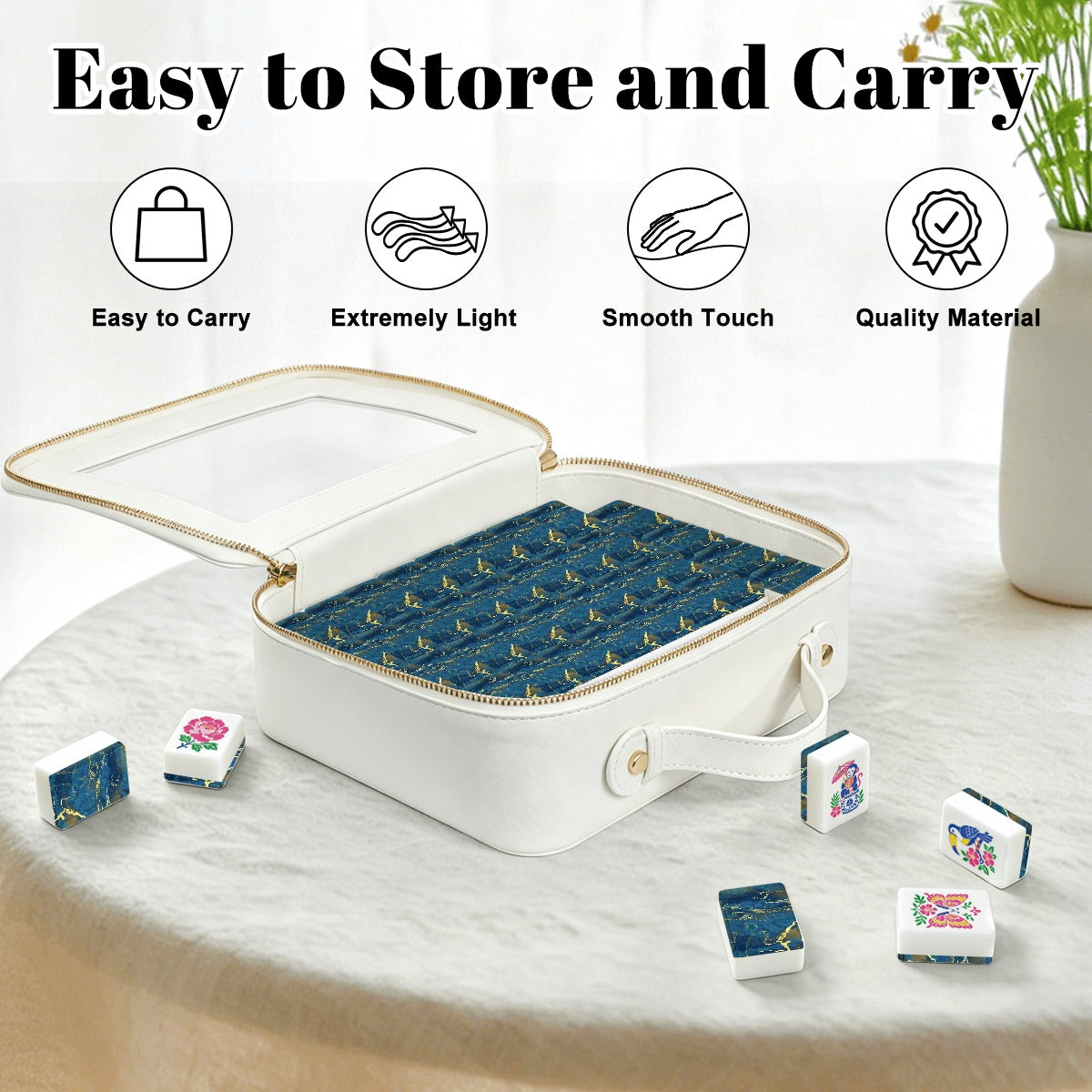 American Mahjong Tiles (Traditional Porcelain Style) Geode series  blue gold vein