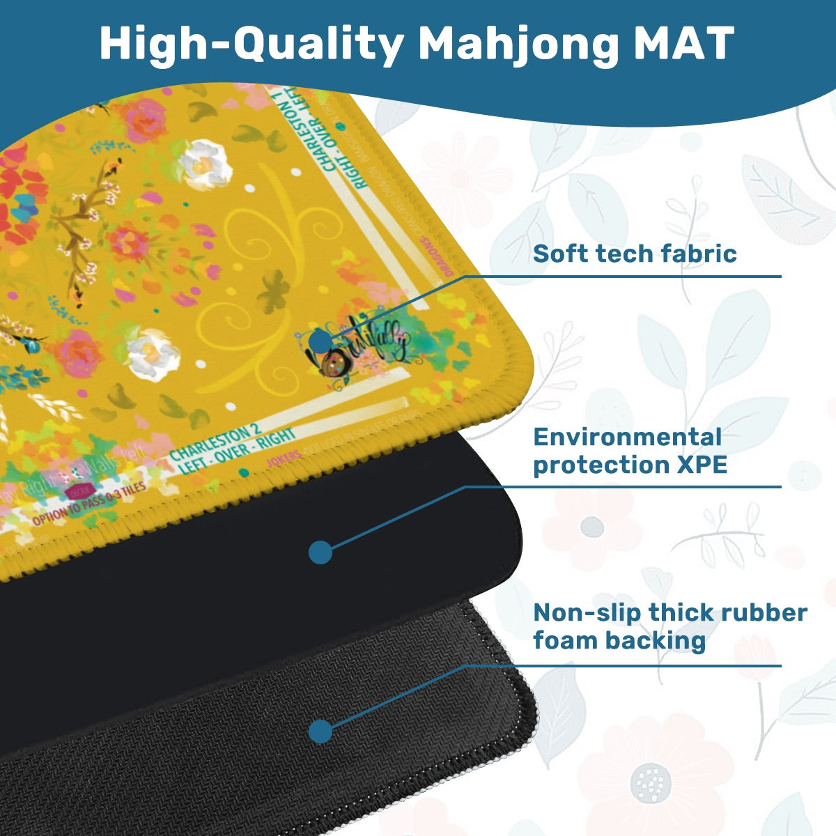Mahjong Mat (Made in USA) Spring on Yellow w instructions