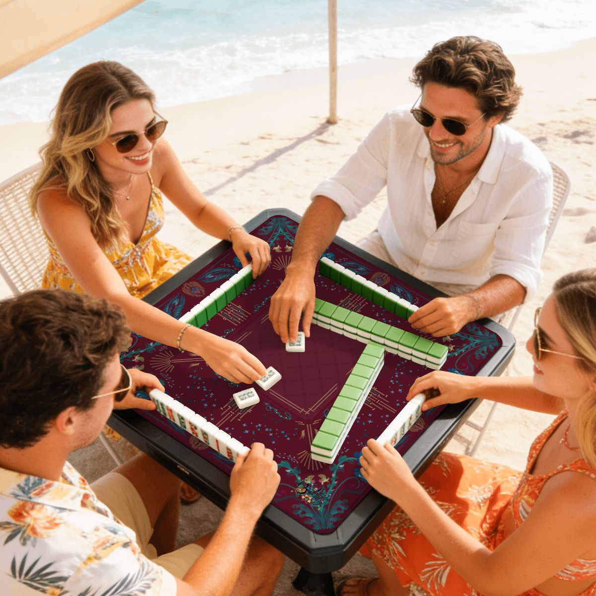 Roaring 20’s-burgundy- Mini Travel Mahjong Mat 20.9"x20.9" (Ship Rolled up)