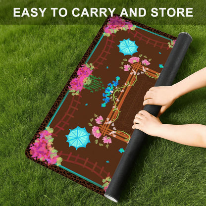Neon on Leopard- Mini Travel Mahjong Mat 20.9"x20.9" (Ship Rolled up)