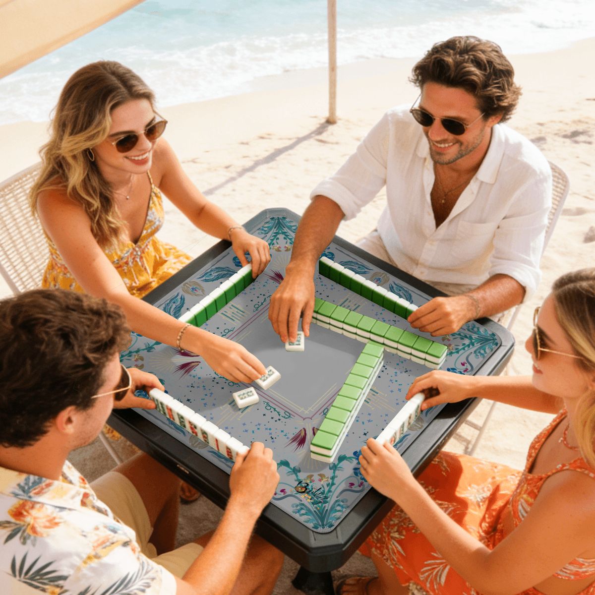 Roaring 20’s Dove Grey- Mini Travel Mahjong Mat 20.9"x20.9" (Ship Rolled up)