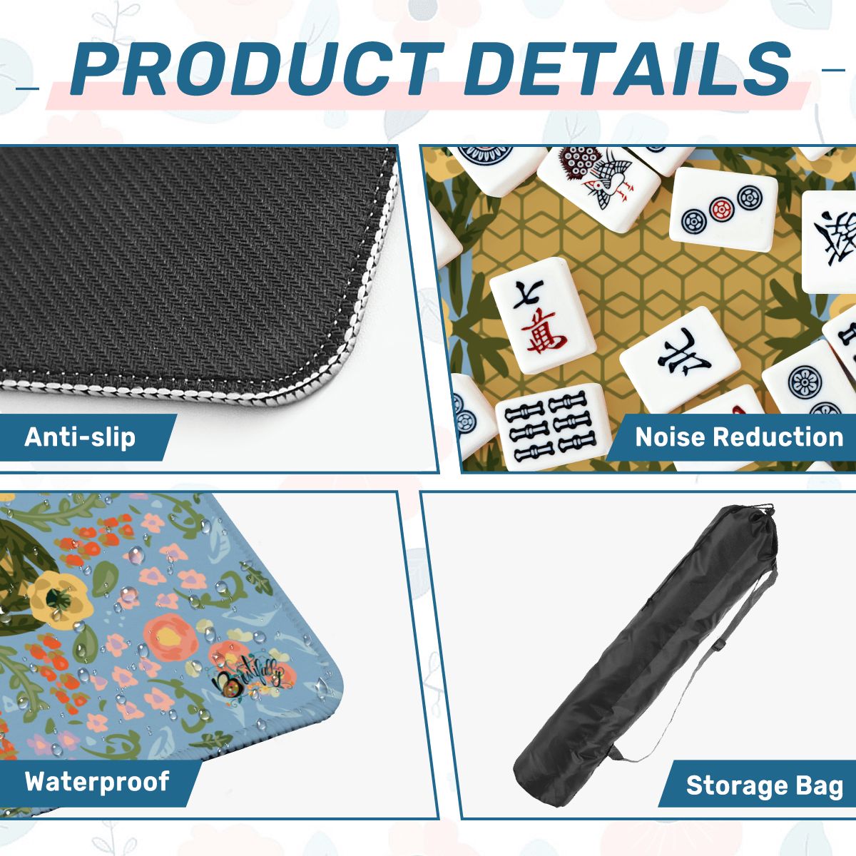 Mahjong Mat Grandma’s china on light blue 31.5"x31.5" (Ship Rolled up)