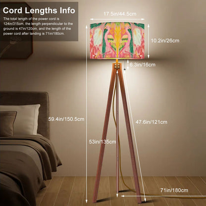 Tripod Floor Lamp (Made in USA)Birds and Pagodas