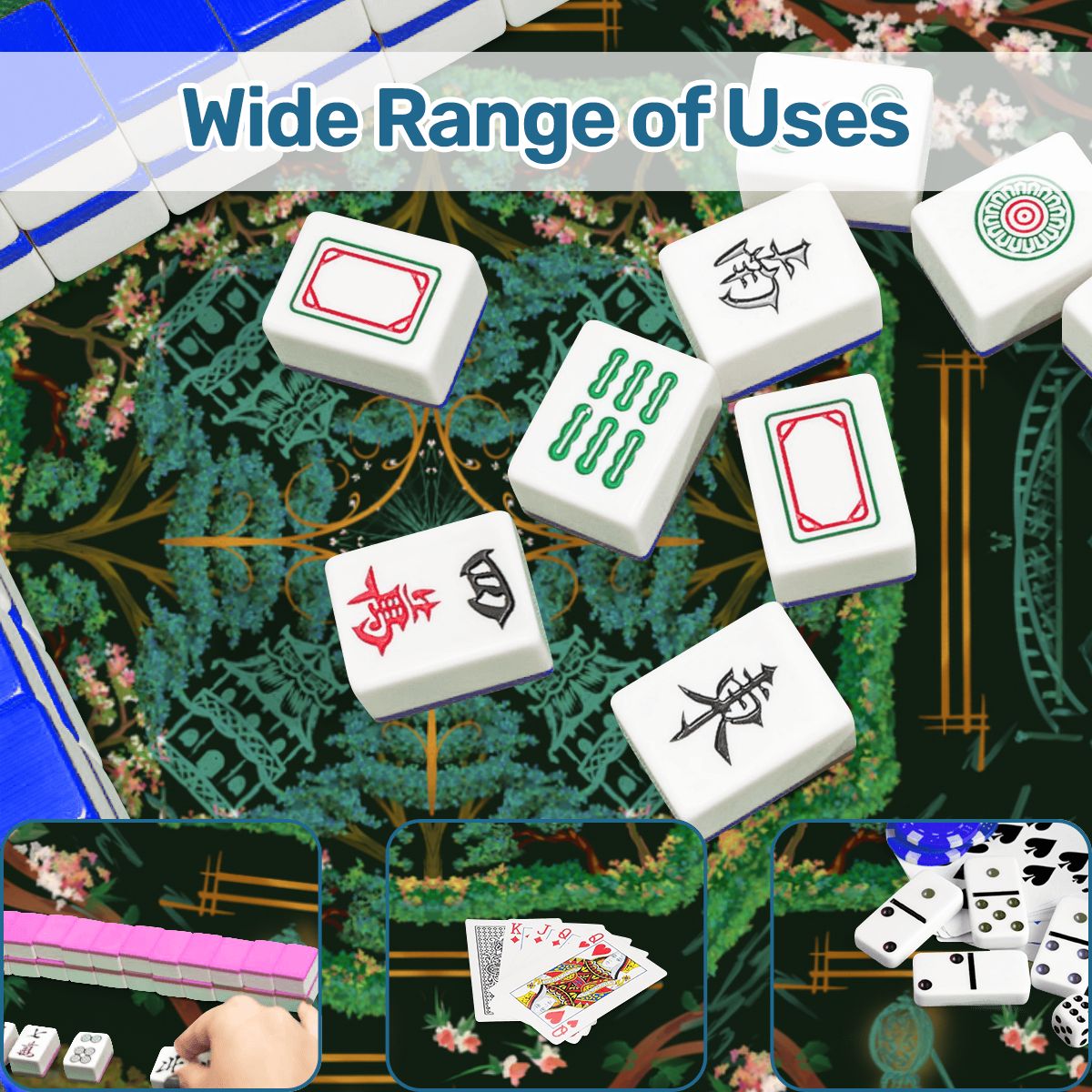 Chinoiserie Midnight-Mini Travel Mahjong Mat 20.9"x20.9" (Ship Rolled up)