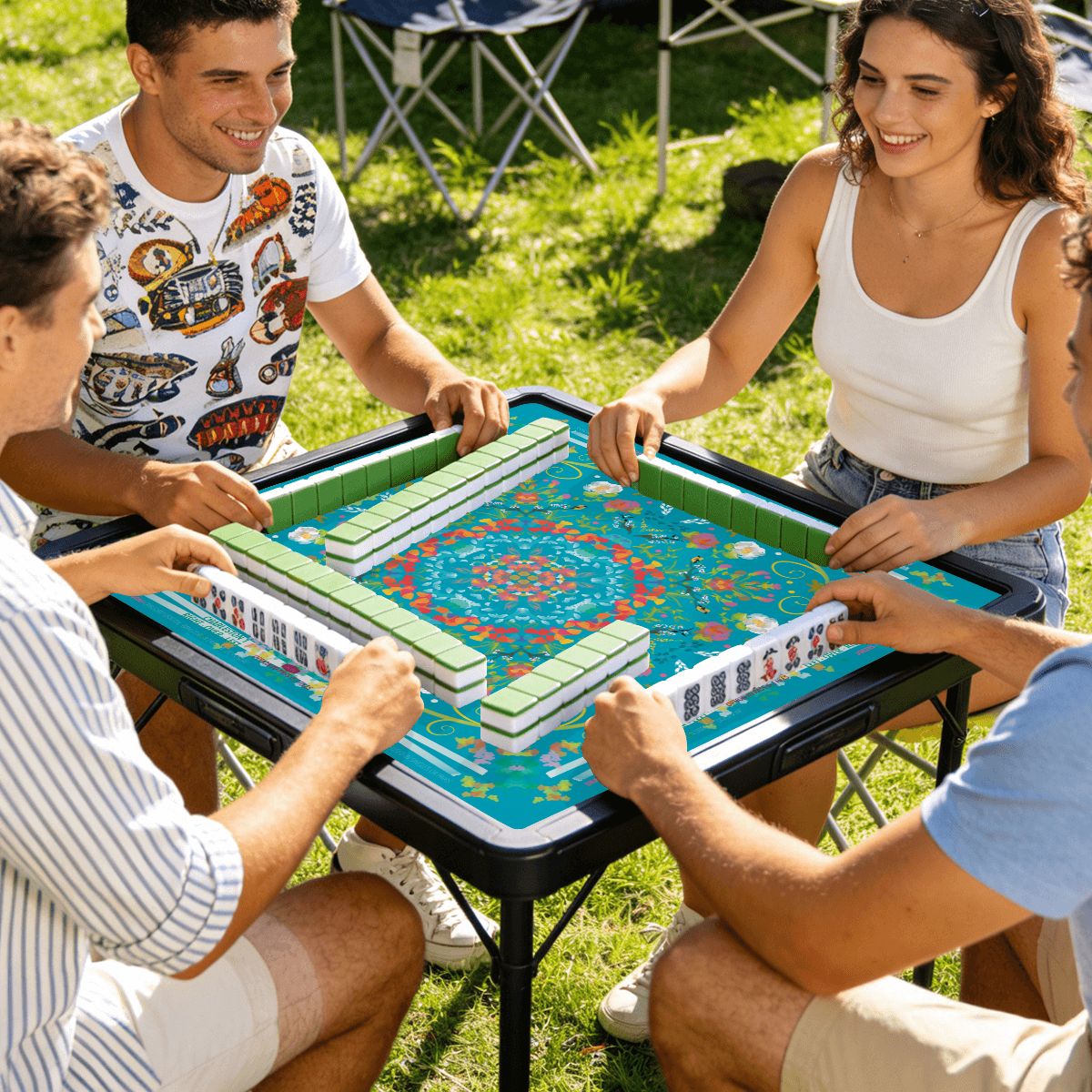 Summer on turquoise Mini travel Mahjong Mat 20.9"x20.9" (Ship Rolled up)