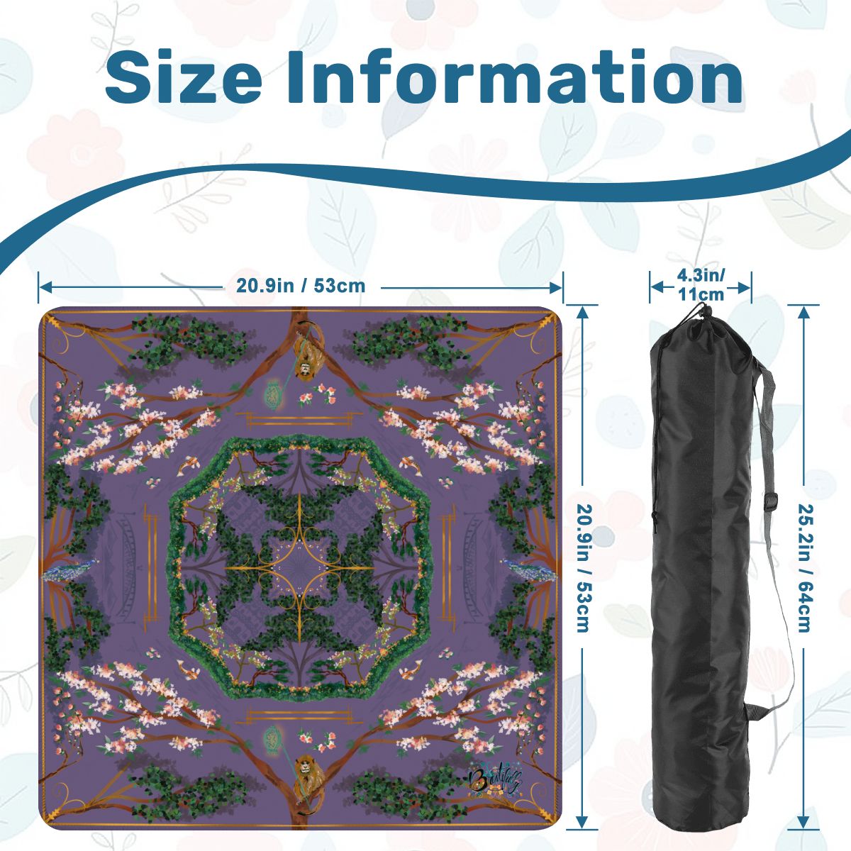 Chinoiserie Purple Mini travel Mahjong Mat 20.9"x20.9" (Ship Rolled up)