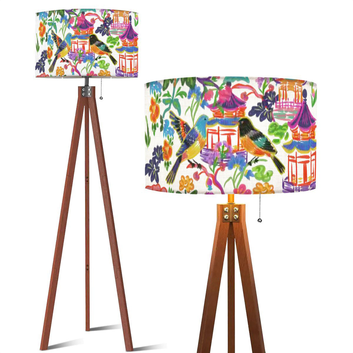 Tripod Floor Lamp (Made in USA)Birds and Pagodas