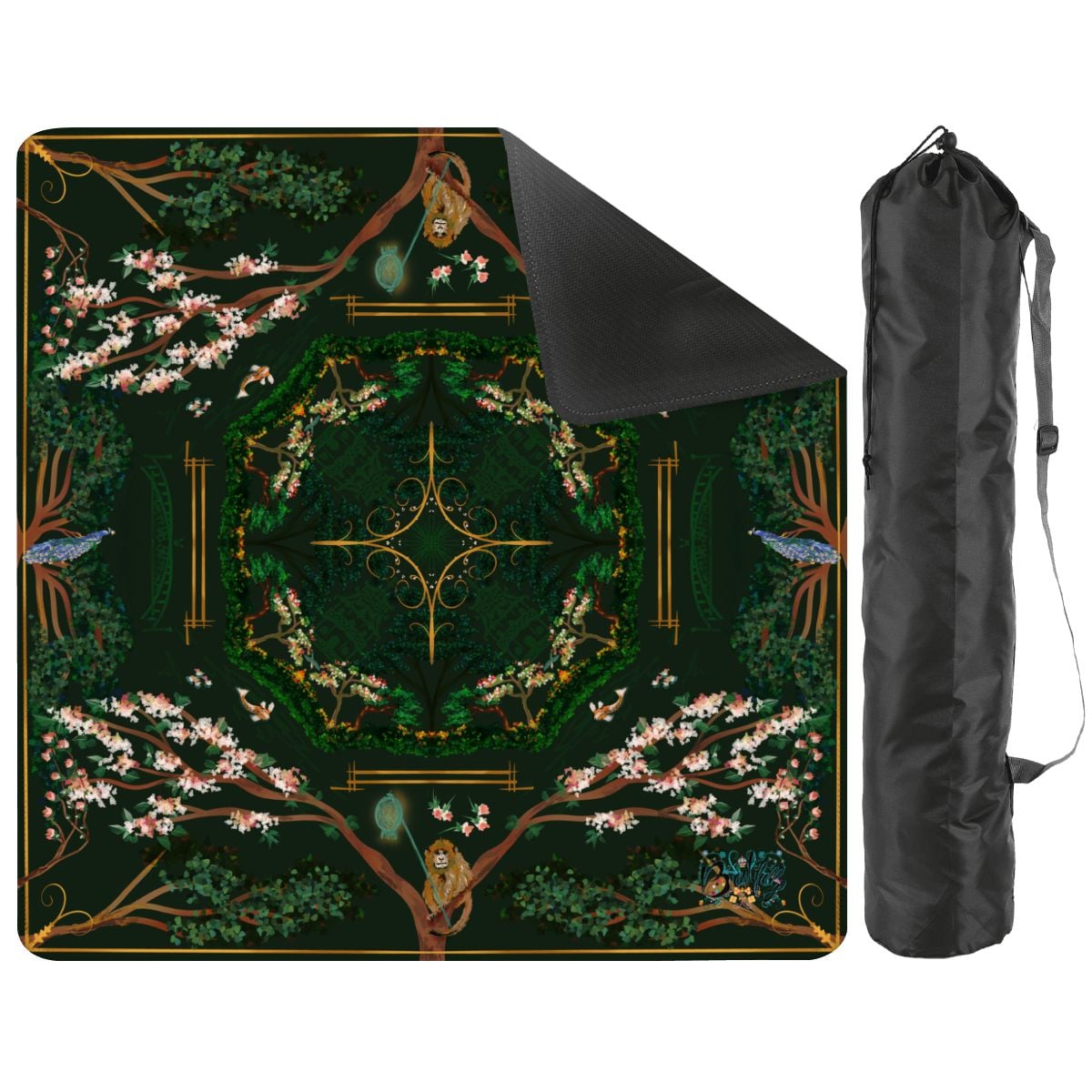 Chinoiserie Deep Forest-Mini Travel Mahjong Mat 20.9"x20.9" (Ship Rolled up)