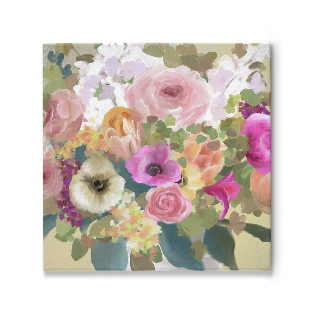 Traditional Stretched Square Canvas- Blossom Bouquet on yellow
