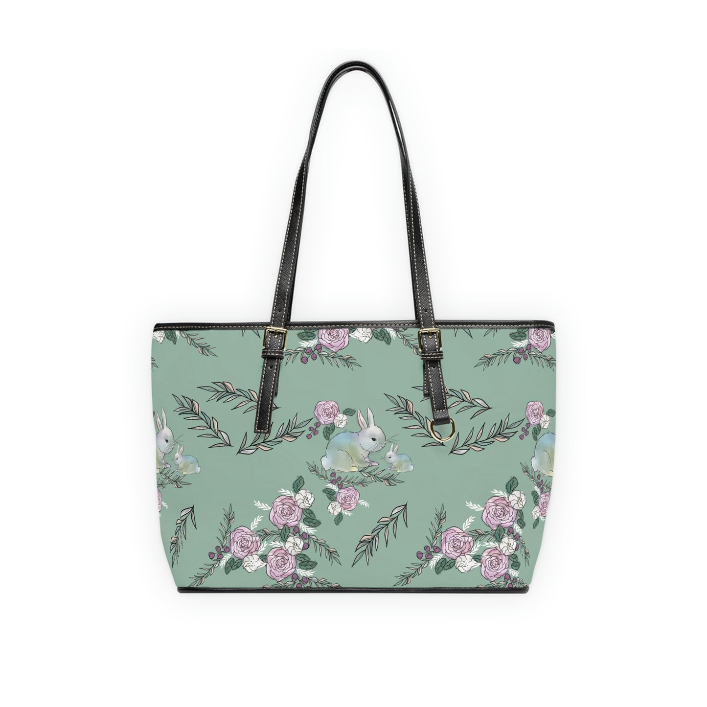 PU Leather Shoulder Bag- green with bunnies