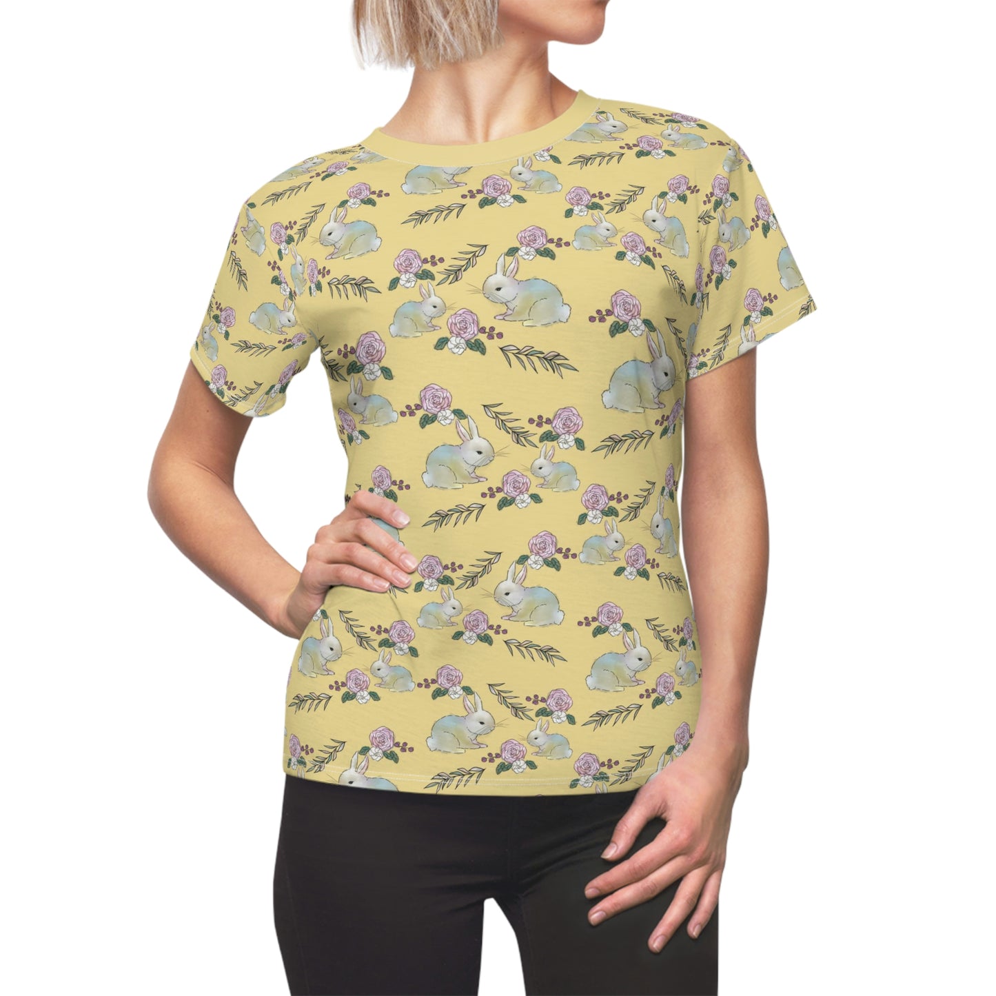 Women's Cut & Sew Tee -yellow with bunnies