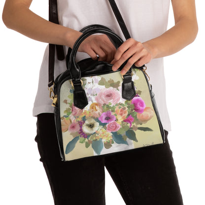 Shoulder Handbag- Bouquet on yellow