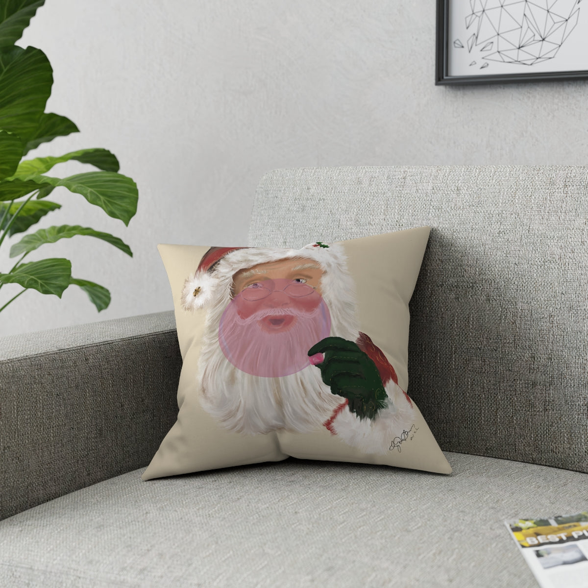 Santa bubble gum Broadcloth Pillow