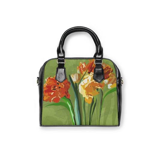 Shoulder Handbag- tulips on green