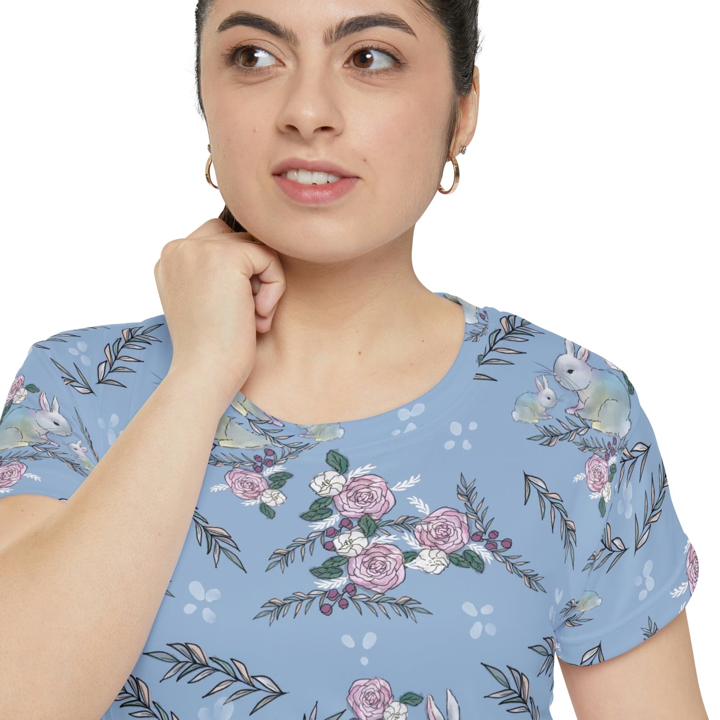 Women's Short Sleeve Shirt - bunnies on blue