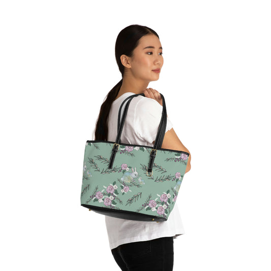 PU Leather Shoulder Bag- green with bunnies