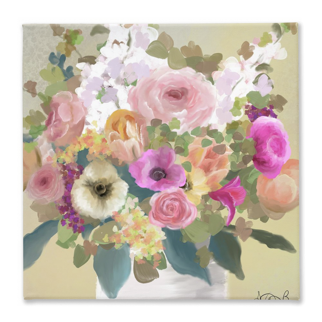 Traditional Stretched Square Canvas- Blossom Bouquet on yellow