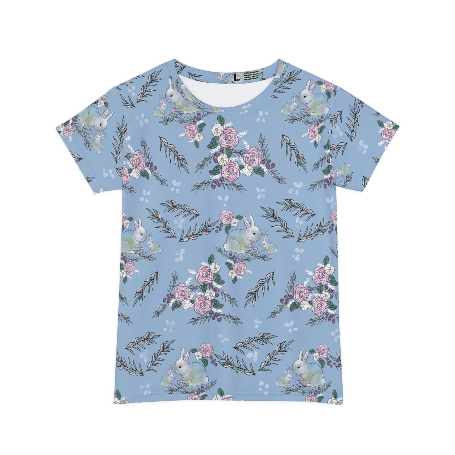 Women's Short Sleeve Shirt - bunnies on blue