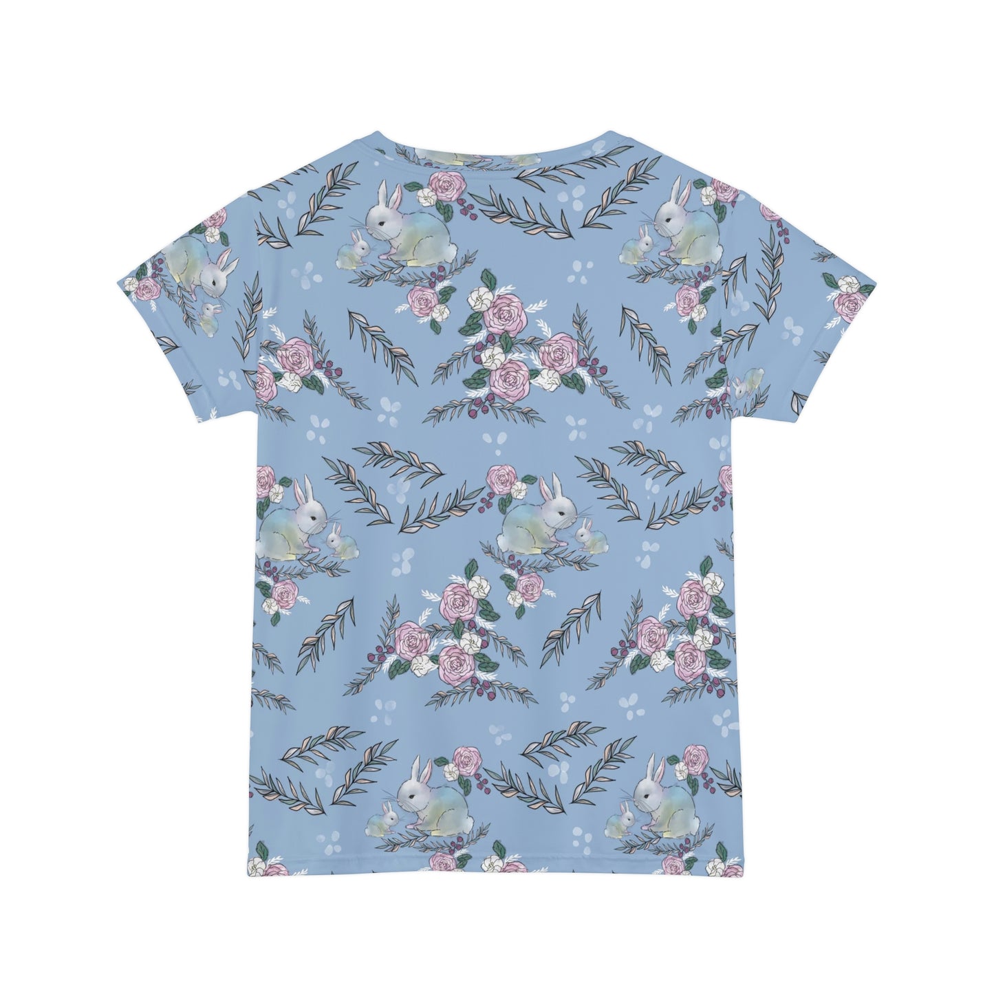 Women's Short Sleeve Shirt - bunnies on blue