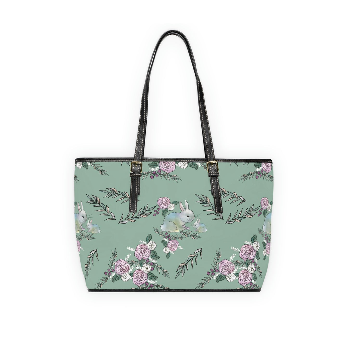 PU Leather Shoulder Bag- green with bunnies