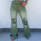 PREORDER: Blakeley Distressed Jeans In Olive and Camel