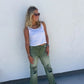 PREORDER: Blakeley Distressed Jeans In Olive and Camel