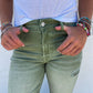 PREORDER: Blakeley Distressed Jeans In Olive and Camel